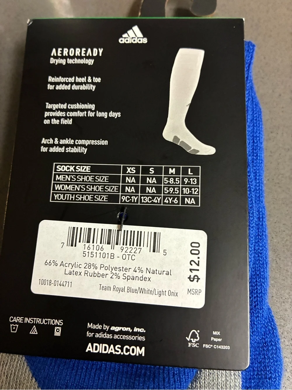 adidas Men’s Blue Baseball Over-The-Calf Socks size Small new